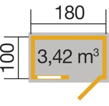 Grundriss mit Abmessungen: 100 x 180 und Raumvolumen 3,42 Kubikmeter