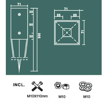 Einschlagbodenhülse 71x71x900 mm mit Befestigungsset-thumb-5