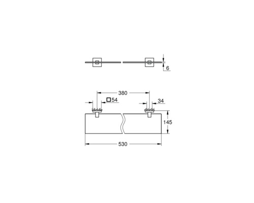Technische Zeichnung einer Handtuchstange mit Maßangaben
