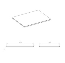 Technische Zeichnung einer Platte mit Maßangaben 606 mm x 460 mm x 15 mm.