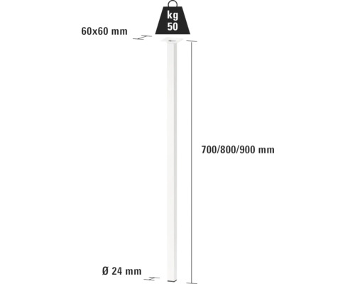 Technische Zeichnung eines Stützfußes mit Maßangaben