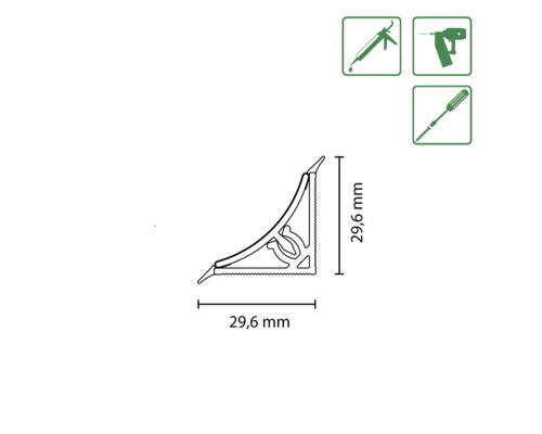 Eckelement Profil mit den Maßen 29,6 x 29,6 mm