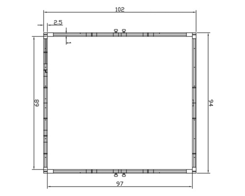 Technische Zeichnung eines rechteckigen Rahmens mit Maßangaben