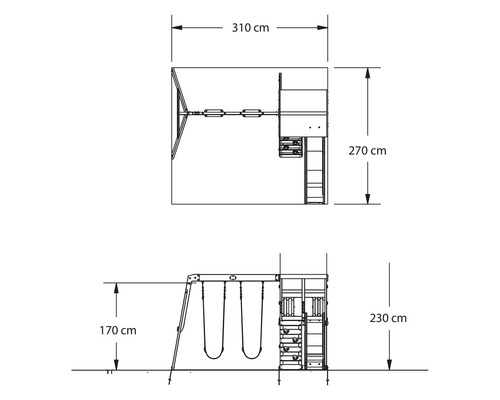 Maße des Spielturms mit Schaukel
