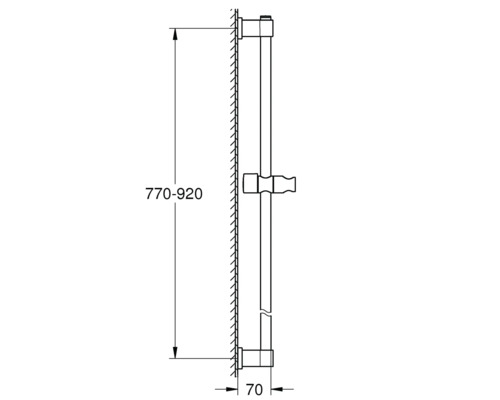 Technische Zeichnung einer Brausestange mit Maßangaben 770 bis 920 Millimeter Länge und 70 Millimeter Breite.