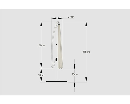 Diagramm eines Sonnenschirms mit Maßangaben
