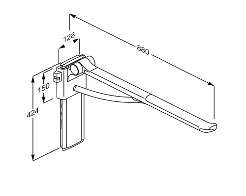 Technische Zeichnung eines Fenstergriffs mit Maßangaben.