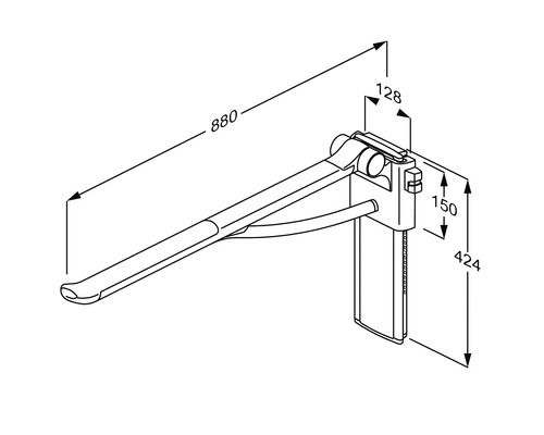 Technische Zeichnung eines Gerätehalters mit Maßangaben