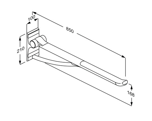 Technische Zeichnung eines klappbaren Stützgriffs mit Maßangaben