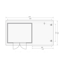 Grundrisszeichnung eines Gartenhauses mit Maßangaben