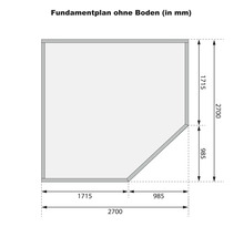 Fundamentplan ohne Boden mit Maßangaben in Millimeter