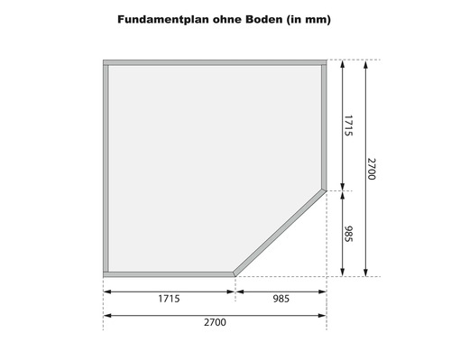 Fundamentplan ohne Boden mit Maßangaben in Millimeter