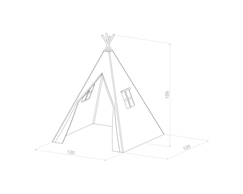 Illustration eines Tipi-Zeltes mit Größenangaben