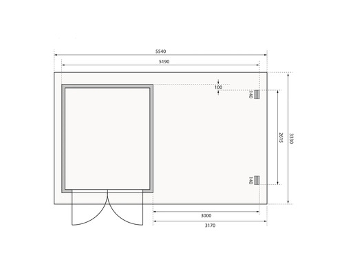 Grundriss einer Gartenlaube mit Maßangaben