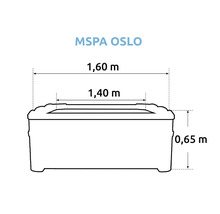 MSpa Oslo Whirlpool Dimensionen: 1,60 Meter Länge, 1,40 Meter Breite, 0,65 Meter Höhe