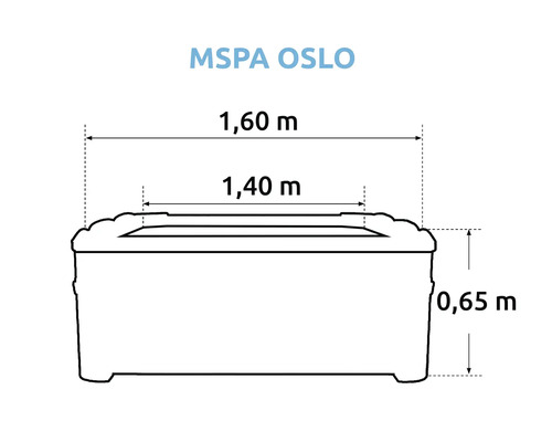 MSpa Oslo Whirlpool Dimensionen: 1,60 Meter Länge, 1,40 Meter Breite, 0,65 Meter Höhe