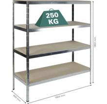 Metallregal mit vier Regalböden und einer Tragfähigkeit von 250 Kilogramm