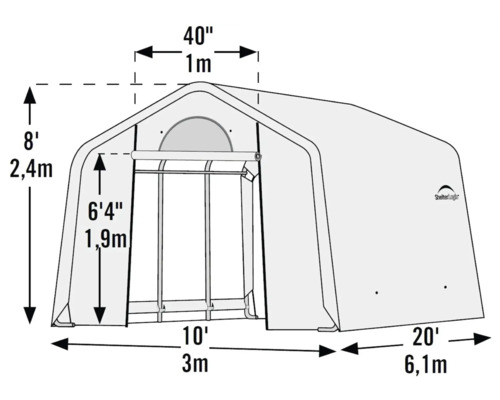 Illustration einer Lagerzeltstruktur mit Maßangaben