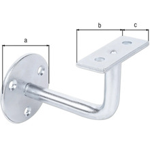Geländerhalterung aus Metall mit Maßangaben a, b und c.