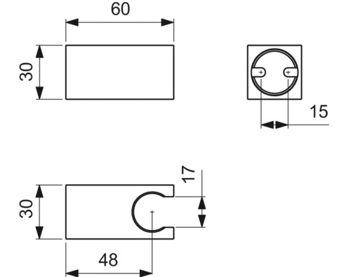 Technische Zeichnung eines Halters mit Maßangaben