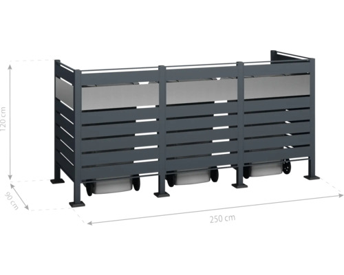 Mülltonnenbox für drei Mülltonnen, circa 250 x 120 x 90 cm
