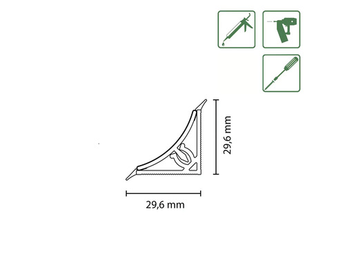 Eckprofil mit den Maßen 29,6 mm x 29,6 mm