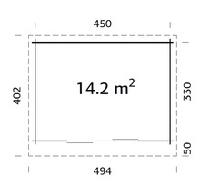 Grundriss mit Maßen von 450 x 402 cm und einer Fläche von 14,2 Quadratmetern