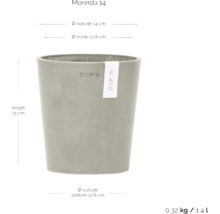 Morinda 14 Pflanztopf mit den Maßen Höhe 15 cm, Außendurchmesser 14 cm, Innendurchmesser 12,8 cm, Außendurchmesser unten 10,8 cm