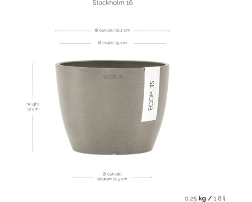 Stockholm 16 Blumentopf, Außendurchmesser 16,2 cm, Innendurchmesser 15 cm, Höhe 12 cm