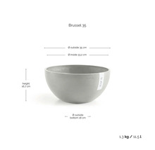 Brüssel 35 Pflanzgefäß mit den Maßen Höhe 16,7 cm, Außendurchmesser 35 cm, Innendurchmesser 33,2 cm, Außendurchmesser Boden 18 cm, Gewicht 1,3 kg, Volumen 11,5 Liter