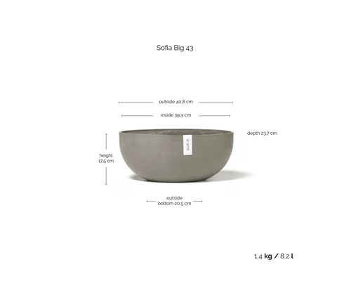 Sofia Big 43 Pflanzgefäß mit Größenangaben