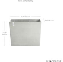 Rechteckiger Pflanzkasten mit den Maßen 85,2 cm Länge, 39,5 cm Tiefe und 65,8 cm Höhe.