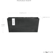 Manhattan Wall M Pflanzkasten mit den Maßen Höhe 15 cm, Länge 35 cm und Tiefe 17,2 cm.