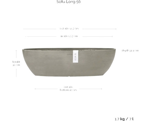 Sofia Long 56 Pflanzgefäß mit Maßangaben