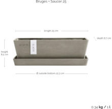 Ecopots Bruges Pflanzgefäß mit Untersetzer, Länge 25 cm