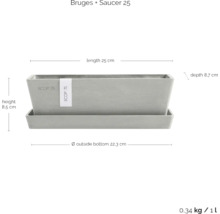 Ecopots Bruges Pflanzkasten mit Untersetzer, Laenge 25 cm