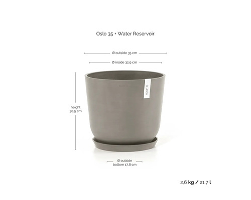 Oslo 35 Pflanzgefäß mit Wasserreservoir, Maße