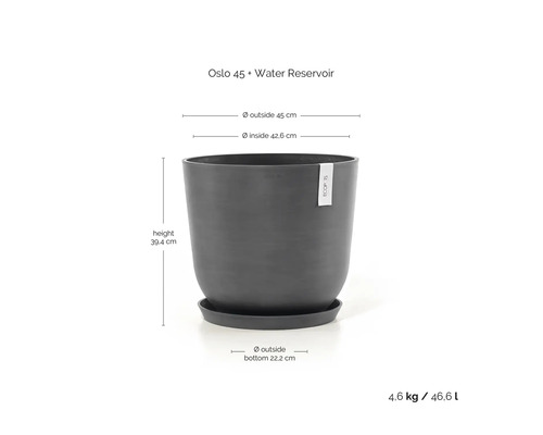 Oslo Pflanztopf mit Wasserreservoir, Durchmesser 45 cm