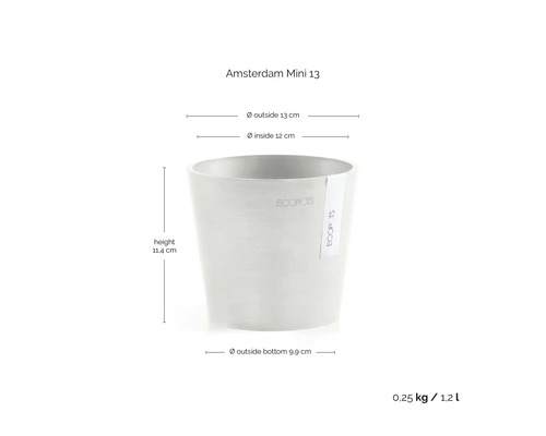 Amsterdam Mini 13 Blumentopf mit Größenangaben