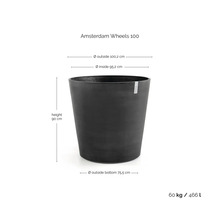 Amsterdam Wheels 100 Pflanzgefäß mit den Maßen Höhe 90 cm, Außendurchmesser 100,2 cm, Innendurchmesser 95,2 cm und Außendurchmesser unten 75,5 cm