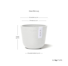 Oslo Mini 11.5 Blumentopf mit Höhenangabe 9.5 cm, Außendurchmesser 11.4 cm, Innendurchmesser 10.1 cm, Außendurchmesser Boden 5.3 cm