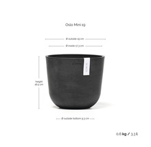 Oslo Mini 19 Pflanztopf mit den Maßen: Außendurchmesser 19 cm, Innendurchmesser 17,3 cm und Höhe 16,5 cm