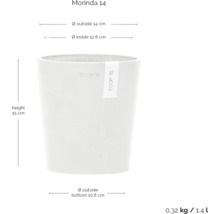 Morinda 14 Pflanztopf mit den Maßen: Außendurchmesser 14 cm, Innendurchmesser 12,8 cm, Höhe 15 cm und Außendurchmesser Boden 10,8 cm