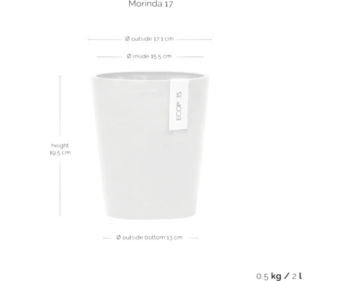 Morinda 17 Pflanztopf mit Maßangaben