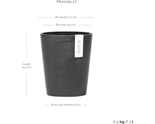 Morinda 17 Pflanztopf mit Größenangaben