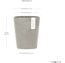 Morinda 17 Pflanzgefäß mit den Maßen Höhe 19,5 cm, Außendurchmesser 17,1 cm, Innendurchmesser 15,5 cm und Außendurchmesser unten 13 cm