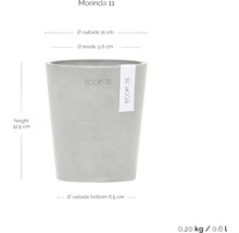 Ecopots Morinda 11 Blumentopf mit den Maßen Höhe 12,5 cm, Außendurchmesser 11 cm, Innendurchmesser 9,8 cm, Außendurchmesser unten 8,5 cm