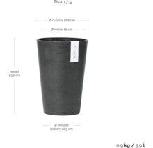 Pisa 17.5 Pflanztopf mit den Massen Höhe 25.2 cm, Durchmesser aussen 17.8 cm, Durchmesser innen 16 cm, Durchmesser aussen unten 12.5 cm, Gewicht 0.9 kg, Volumen 3.9 L