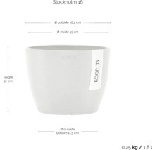 Ecopots Stockholm 16 Pflanztopf, Außendurchmesser 16,2 cm, Innendurchmesser 15 cm, Höhe 12 cm