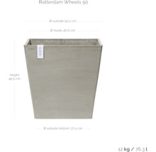 Rotterdam Wheels 50 Pflanzgefäß mit Größenangaben